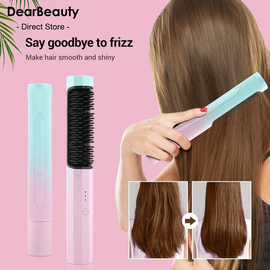 Peigne Lissant Sans Fil, Double Usage: Lisseur et Boucleur, Rechargeable par USB, Idéal pour Voyage - Éden Store