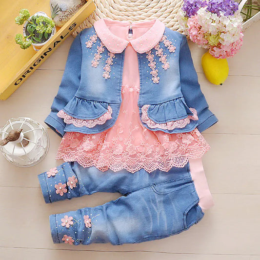 Ensemble 3 Pièces en Denim pour Petites Filles (Âges 1-3) - Deep pink / 80cm